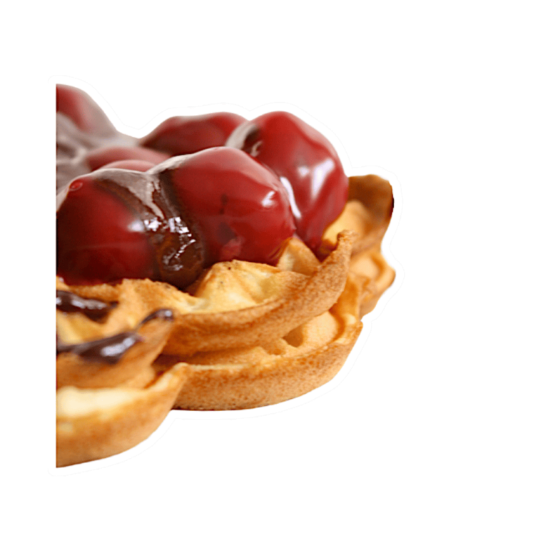 Waffeln mit heißen Kirschen und Schokoladensauce